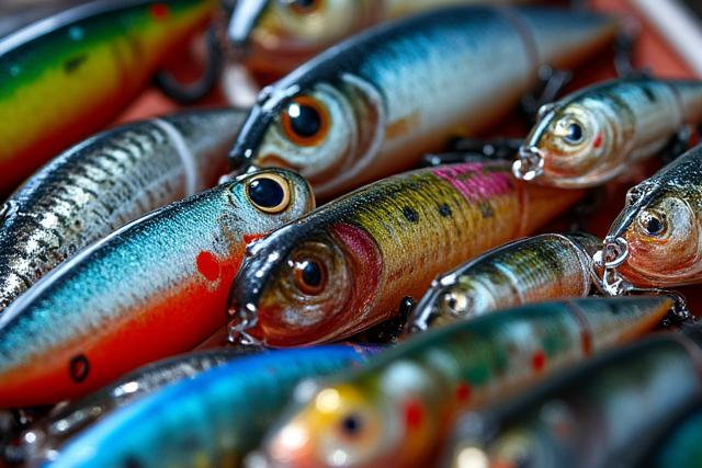 鮮やかなルアーと活き餌